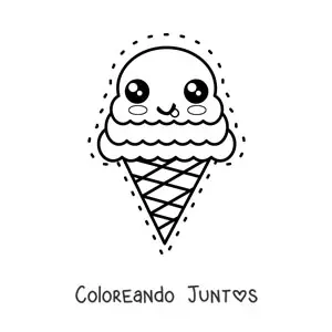 Imagen para colorear de tierno cono de helado kawaii grande