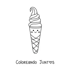 Imagen para colorear de helado de barquilla kawaii fácil