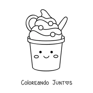 Imagen para colorear de helado de vaso kawaii fácil