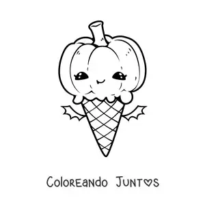 Imagen para colorear de barquilla kawaii de calabaza de Halloween