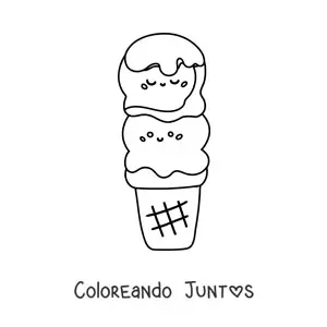 Imagen para colorear de 2 bolas de helado kawaii