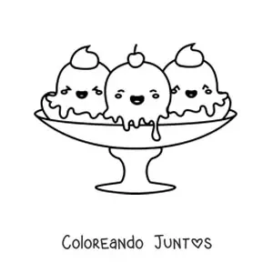 Imagen para colorear de copa con helado banana split kawaii