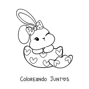 Imagen para colorear de conejo de Pascua kawaii en un huevo