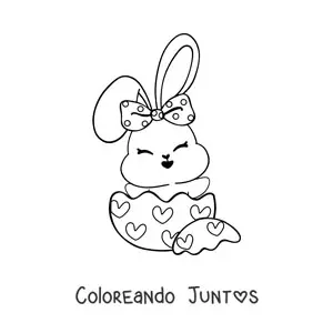 Imagen para colorear de conejita kawaii en un huevo de Pascua