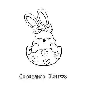 Imagen para colorear de conejita tierna con lazo en un huevo de Pascua