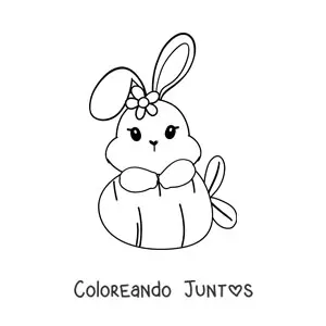 Imagen para colorear de conejita kawaii con una zanahoria gigante