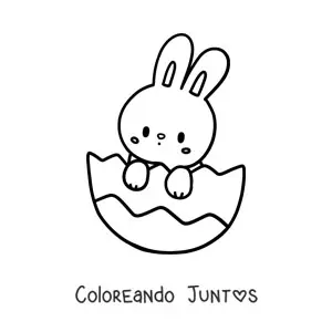 Imagen para colorear de tierno conejo saliendo de un huevo de Pascua