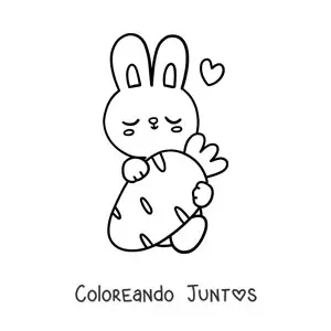 Imagen para colorear de tierno conejo sentado con una zanahoria