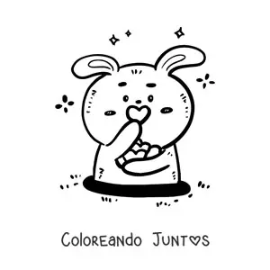 Imagen para colorear de conejo kawaii fácil con corazones