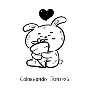 Imagen para colorear de conejo kawaii grande con una zanahoria