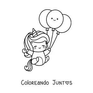 Unicornio kawaii con globos de cumpleaños