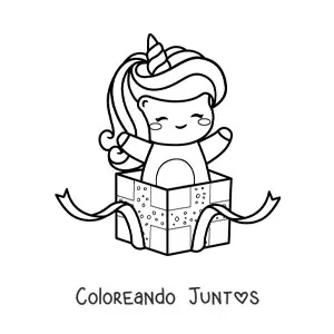 Unicornio kawaii en una caja de regalo de cumpleaños