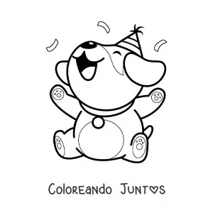 Imagen para colorear de perrito cumpleañero kawaii animado