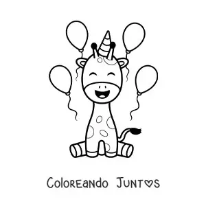 Imagen para colorear de jirafa cumpleañera kawaii animada