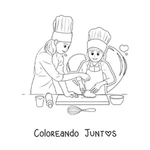 Madre e hija cocinando pan