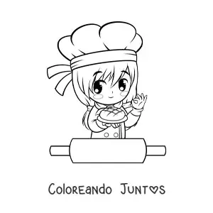 Imagen para colorear de chica panadera kawaii con un rodillo