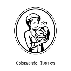 Imagen para colorear de mujer panadera fácil con cesta de panes