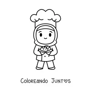 Imagen para colorear de chica panadera kawaii musulmana
