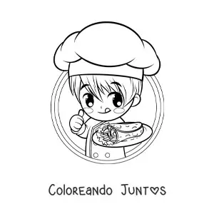 Imagen para colorear de niño cocinero kawaii con un taco