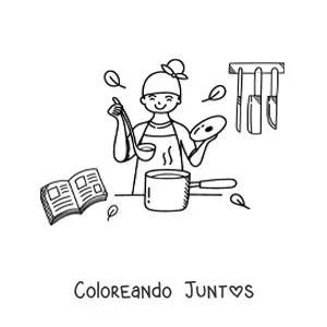 Imagen para colorear de chica cocinando una sopa en la cocina