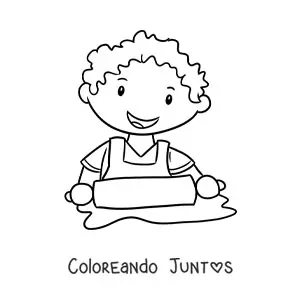 Imagen para colorear de niño cocinero kawaii con un rodillo