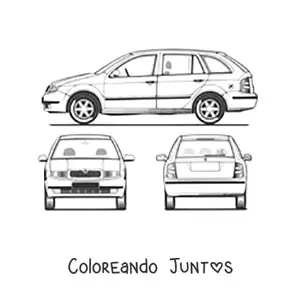 Imagen para colorear de un auto desde diferentes puntos de vista