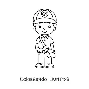 Imagen para colorear de niño cartero kawaii animado