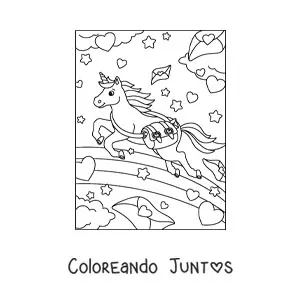 Imagen para colorear de unicornio cartero kawaii animado