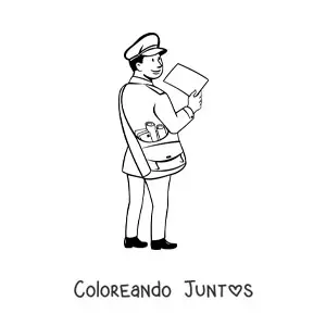 Imagen para colorear de caricatura de un cartero entregando el correo