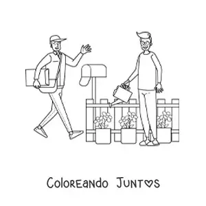 Imagen para colorear de cartero entregando el correo en el buzón