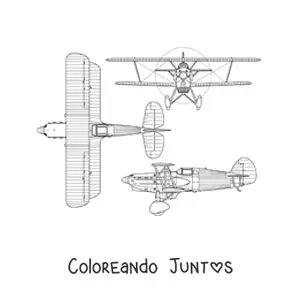 Imagen para colorear de un avión de combate checoslovaco avia b534 en diversos ángulos