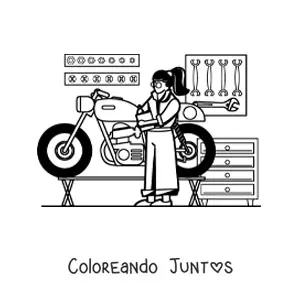 Mujer con oficio de mecánico en su taller con una moto