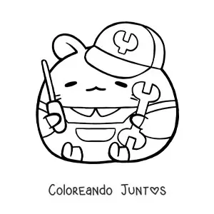 Imagen para colorear de hamster mecánico automotriz kawaii