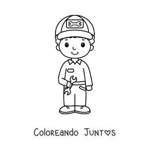 Imagen para colorear de chico con oficio de mecánico automotriz kawaii