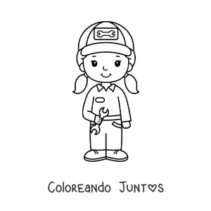 Imagen para colorear de chica con oficio de mecánico automotriz kawaii
