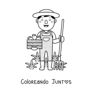 Imagen para colorear de campesino agricultor cosechando frutos