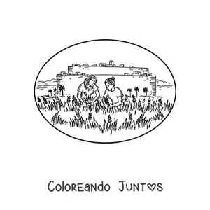 Imagen para colorear de mujeres recolectando frutos en una granja
