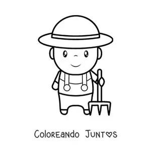 Imagen para colorear de agricultor kawaii con una horquilla