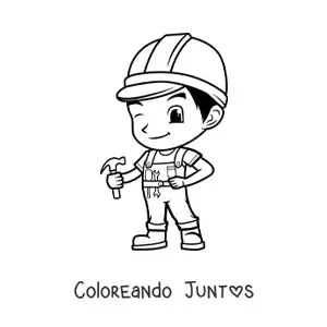 Imagen para colorear de obrero de la construcción animado kawaii