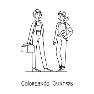Imagen para colorear de hombre y mujer con oficio de albañil