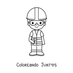 Imagen para colorear de niño albañil kawaii con casco y un martillo