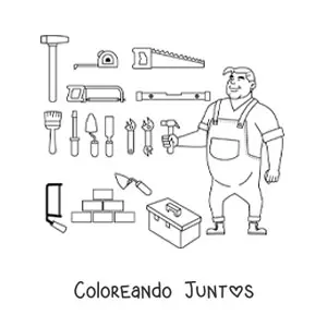 Imagen para colorear de albañil con sus herramientas de la construcción