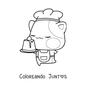 Imagen para colorear de gatito repostero animado kawaii con un postre