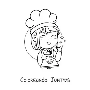 Imagen para colorear de chica pastelera kawaii con un cupcake