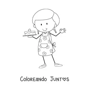 Imagen para colorear de niña con oficio de pastelera con un pastel