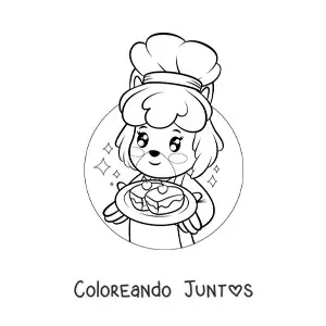 Imagen para colorear de perro pastelero animado kawaii con un dulce