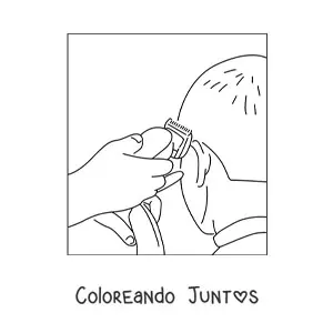 Imagen para colorear de barbero afeitando a un cliente con máquina