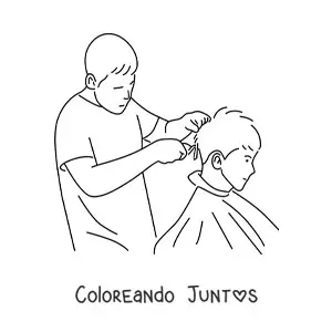 Imagen para colorear de barbero haciendo un corte de pelo a un cliente