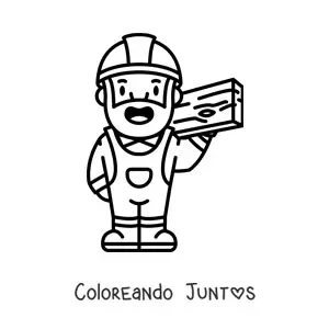 Imagen para colorear de carpintero kawaii con una tabla de madera