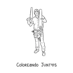 Imagen para colorear de carpintero realista con sus herramientas